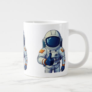 astronaut in space suit showing thumb up  giant coffee mug