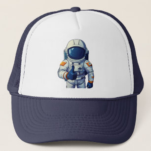 astronaut in space suit showing thumb up  trucker hat