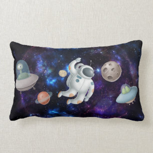 Astronaut in space UFO alien ship boys bedroom Lumbar Pillow