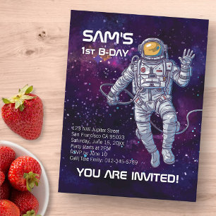 Astronaut in Space Watercolor Stars & Galaxy Invitation Postcard