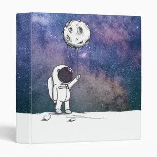 Astronaut in space with moon balloon cosmos stars 3 ring binder
