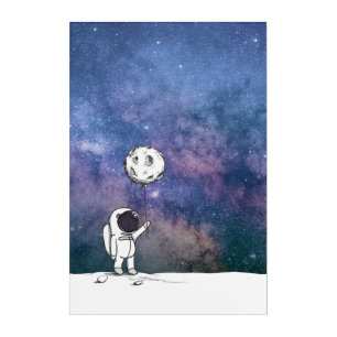 Astronaut in space with moon balloon cosmos stars acrylic print