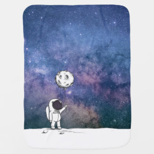 Astronaut in space with moon balloon cosmos stars baby blanket