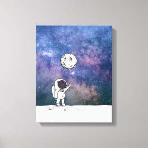 Astronaut in space with moon balloon cosmos stars canvas print