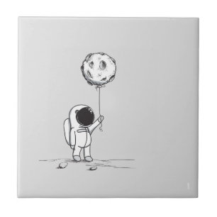 Astronaut in space with moon balloon cosmos stars ceramic tile