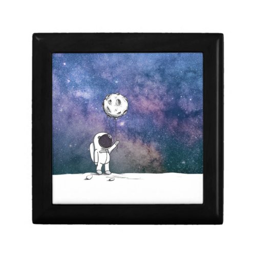 Astronaut in space with moon balloon cosmos stars gift box