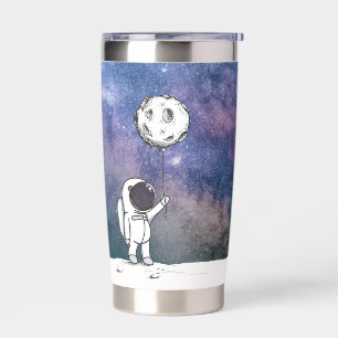 Astronaut in space with moon balloon cosmos stars insulated tumbler