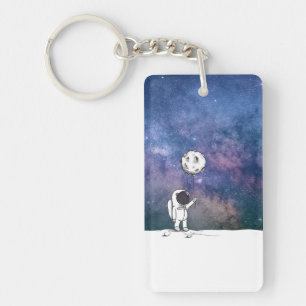 Astronaut in space with moon balloon cosmos stars keychain
