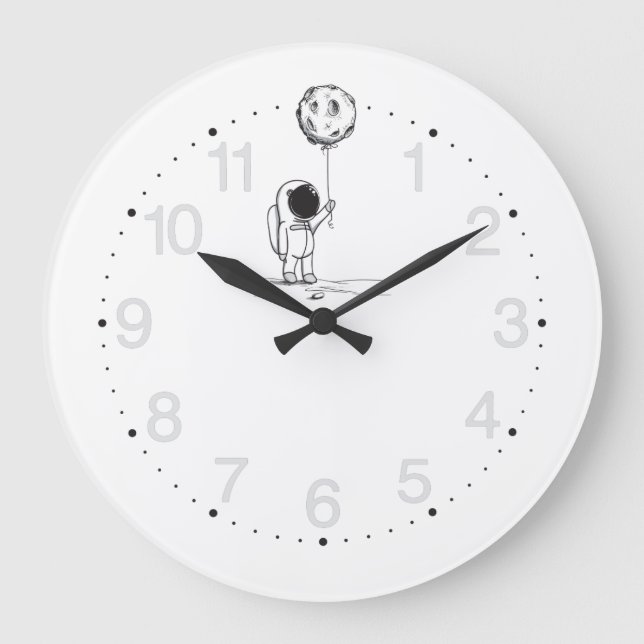 Astronaut in space with moon balloon cosmos stars large clock (Front)