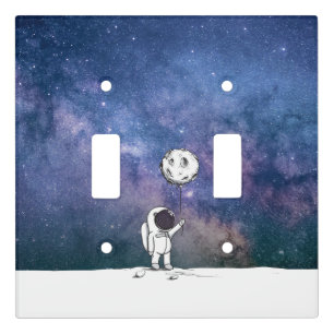 Astronaut in space with moon balloon cosmos stars light switch cover