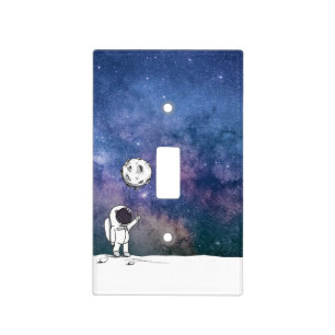 Astronaut in space with moon balloon cosmos stars light switch cover