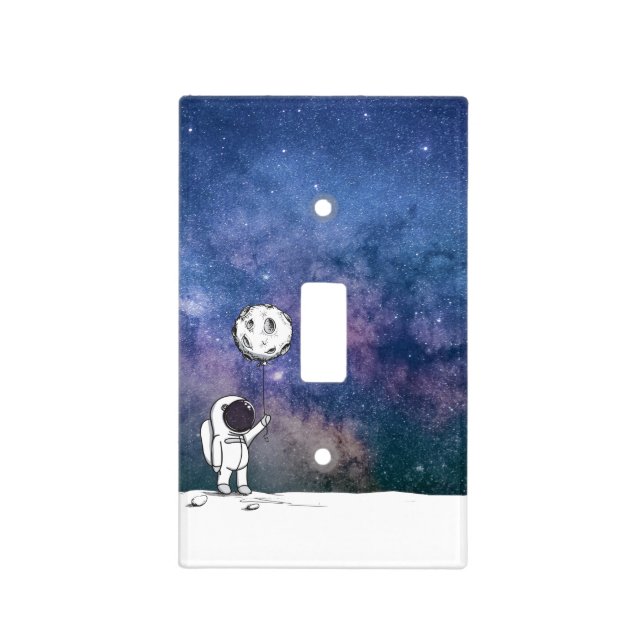 Astronaut in space with moon balloon cosmos stars light switch cover (Front)