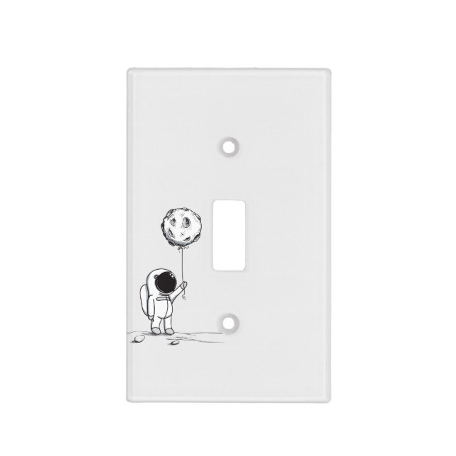 Astronaut in space with moon balloon cosmos stars light switch cover (Front)