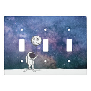 Astronaut in space with moon balloon cosmos stars light switch cover