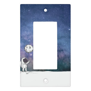 Astronaut in space with moon balloon cosmos stars light switch cover
