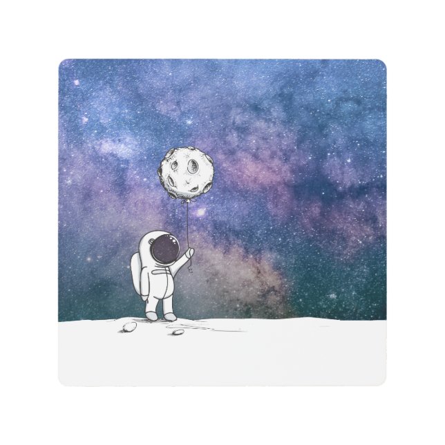 Astronaut in space with moon balloon cosmos stars metal print (Front)