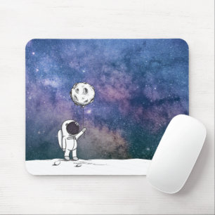 Astronaut in space with moon balloon cosmos stars mouse pad