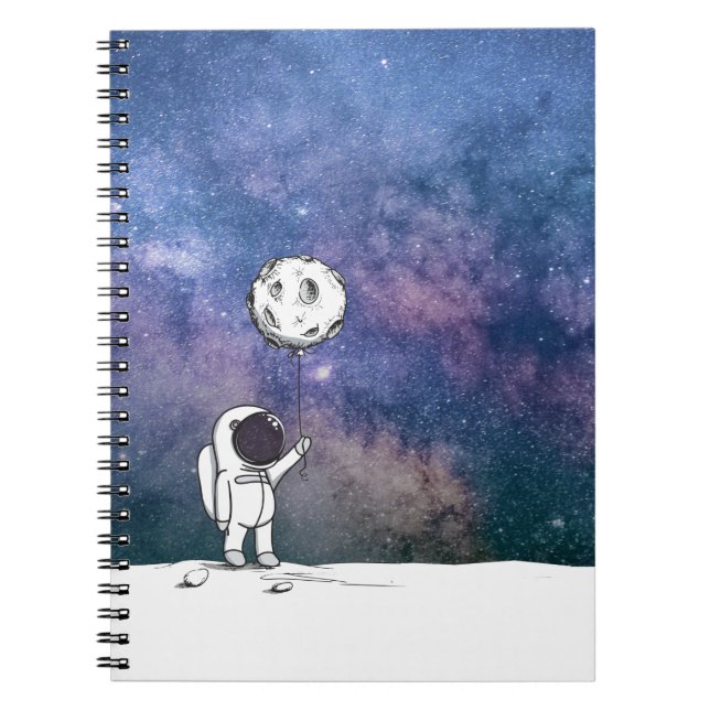Astronaut in space with moon balloon cosmos stars notebook (Front)