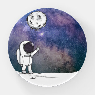Astronaut in space with moon balloon cosmos stars paperweight