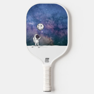 Astronaut in space with moon balloon cosmos stars pickleball paddle