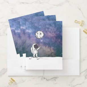 Astronaut in space with moon balloon cosmos stars pocket folder
