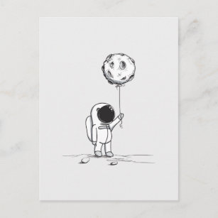 Astronaut in space with moon balloon cosmos stars postcard