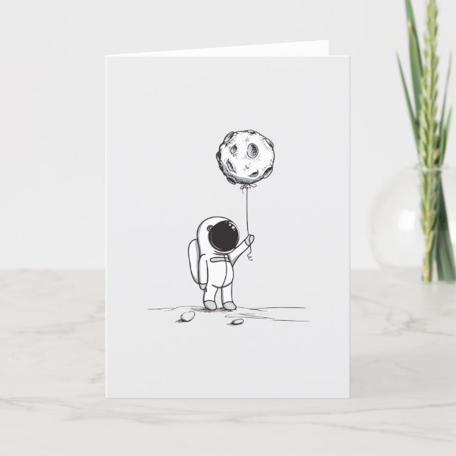 Astronaut in space with moon balloon cosmos stars thank you card (Front)