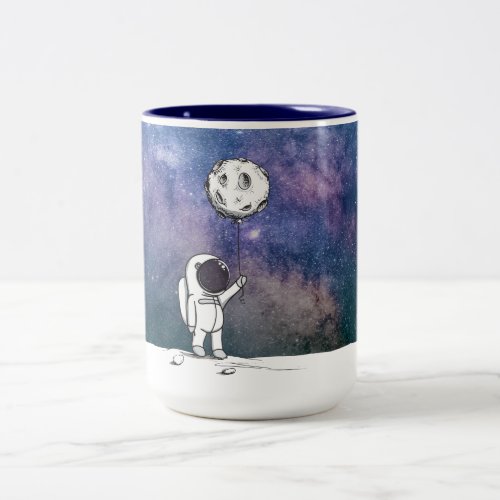 Astronaut in space with moon balloon cosmos stars Two_Tone coffee mug