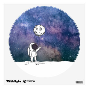 Astronaut in space with moon balloon cosmos stars wall decal
