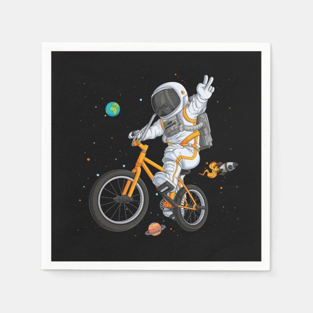 astronaut in spacesuit riding bmx bike on space ov napkins (Front)