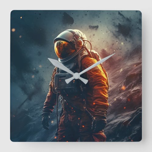 Astronaut in the space square wall clock
