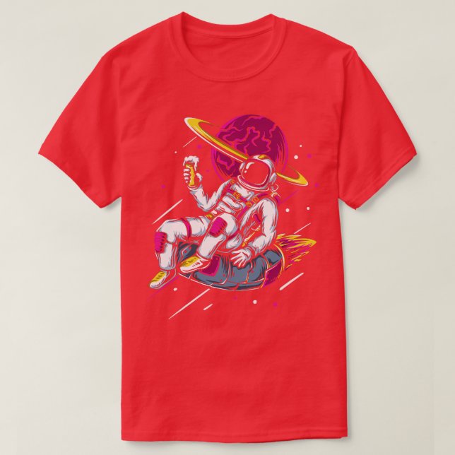 Astronaut Inner Tube Drinking Lounging Outer Space T-Shirt (Design Front)