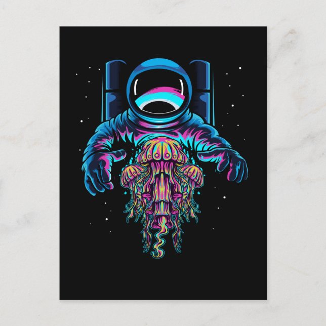 Astronaut Jelly Fishes Colorful Cosmonaut Postcard (Front)