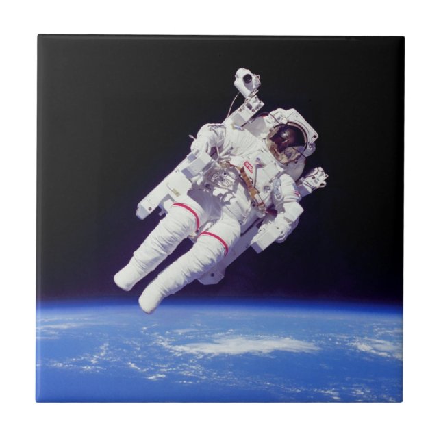 Astronaut Jetpack Spacewalk Earth Orbit Photo Ceramic Tile (Front)