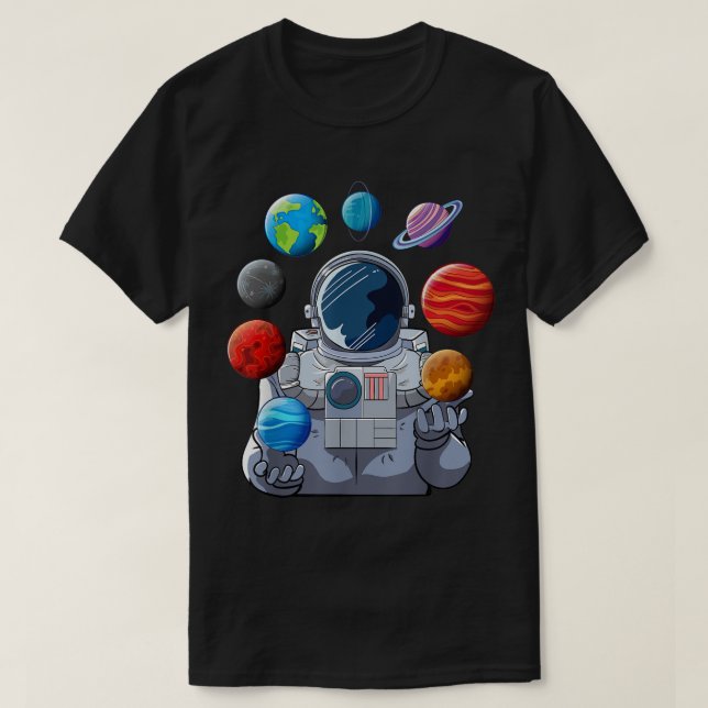 Astronaut Juggling Planets Art T-Shirt (Design Front)