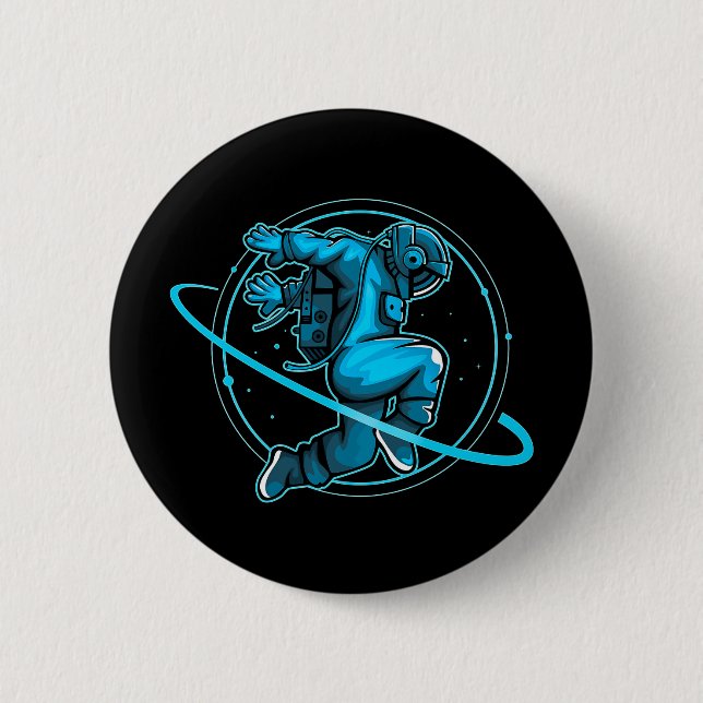 Astronaut Jumping Dancing Around Saturn Artwork | Button (Front)