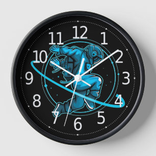 Astronaut Jumping Dancing Around Saturn Artwork   Clock