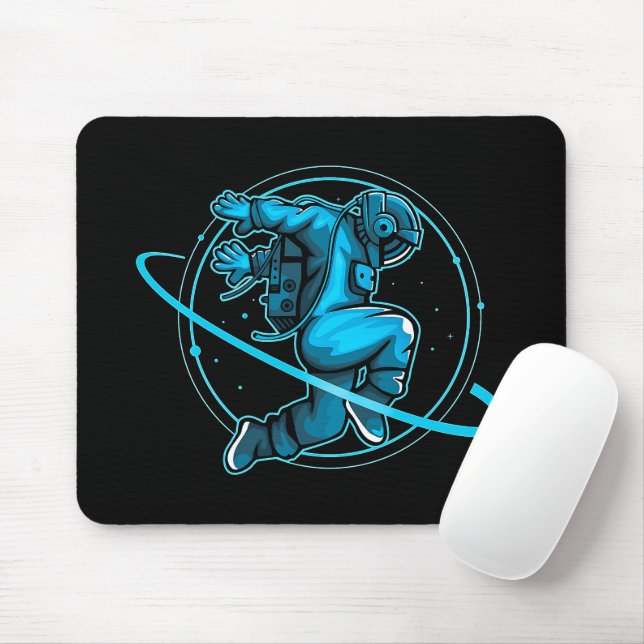 Astronaut Jumping Dancing Around Saturn Artwork | Mouse Pad (With Mouse)