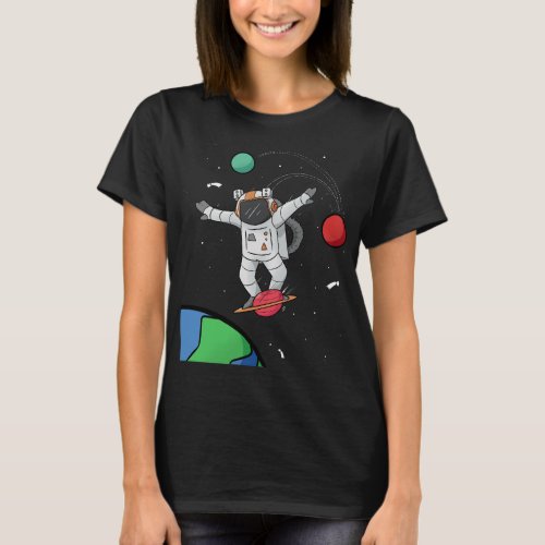 Astronaut Jumping Planets in Outer Space Funny Gif T_Shirt