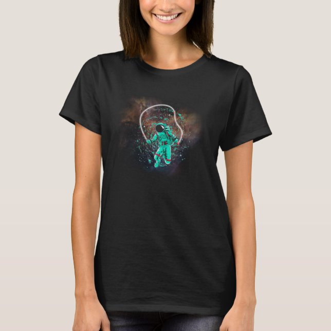 Astronaut Jumping Rope in Outer Space by Nebula T-Shirt (Front)