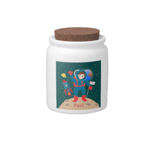 Astronaut kid on the moon birthday party candy jar