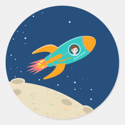 Astronaut kid on the moon birthday party classic round sticker