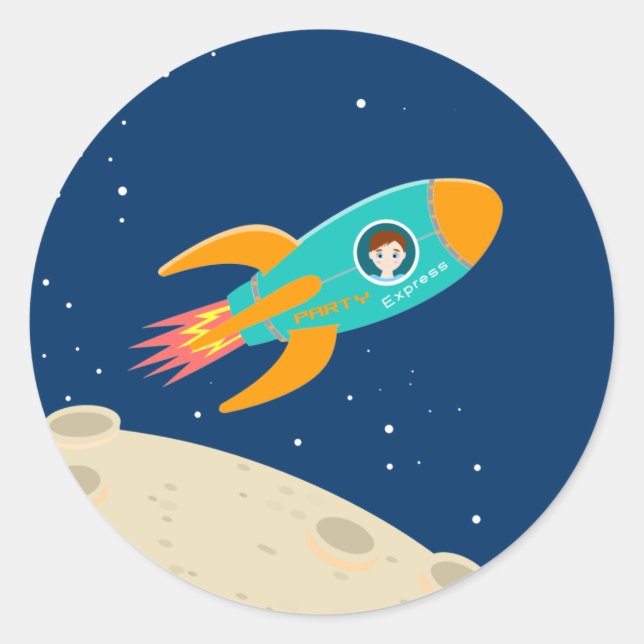 Astronaut kid on the moon birthday party classic round sticker (Front)