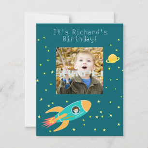 Astronaut kid on the moon birthday party invitation