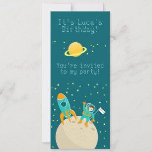 Astronaut kid on the moon birthday party invitation