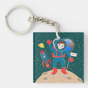 Astronaut kid on the moon birthday party keychain