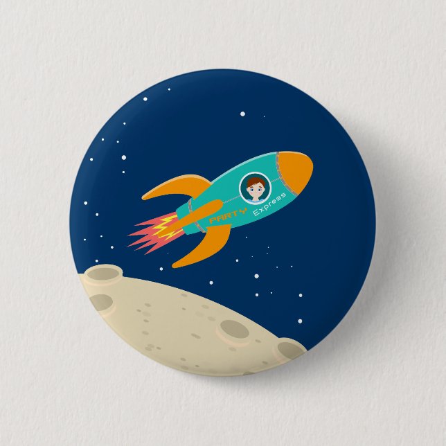 Astronaut kid on the moon birthday party pinback button (Front)