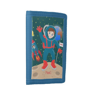 Astronaut kid on the moon birthday party tri-fold wallet