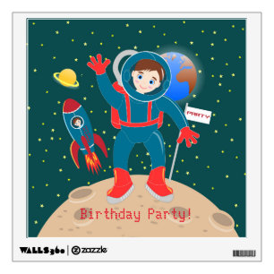 Astronaut kid on the moon birthday party wall decal