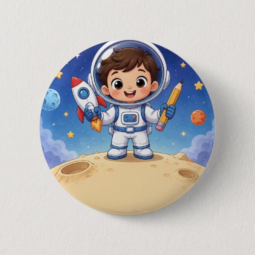 Astronaut Kid Ready to Explore Button